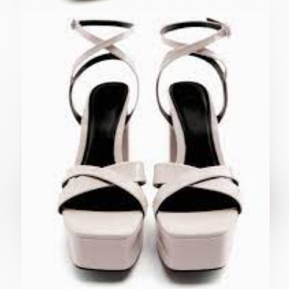 Zara Beige Patent Leather PlatformHigh Heel Sandals - Picture 4 of 16